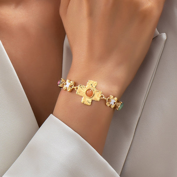 Floral Cross & Gemstone Charm Bracelet | 80B1836