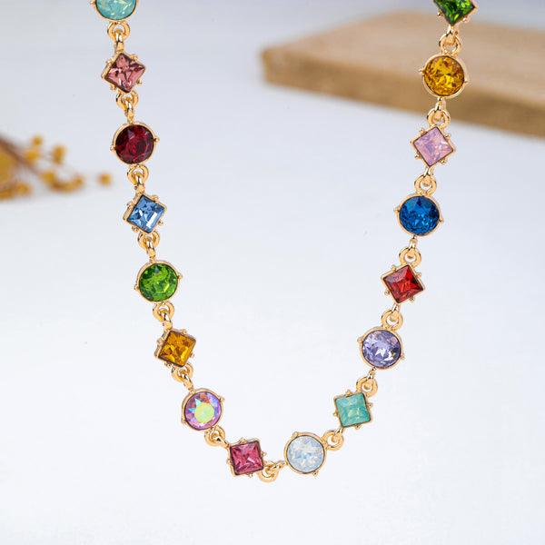 Multicolored Mixed-Shape Crystal Station Necklace | 80N93256