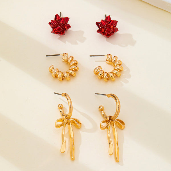 Holiday Present Bow & Ribbon Hoop Earring Set | 80E62410