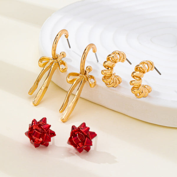 Holiday Present Bow & Ribbon Hoop Earring Set | 80E62410