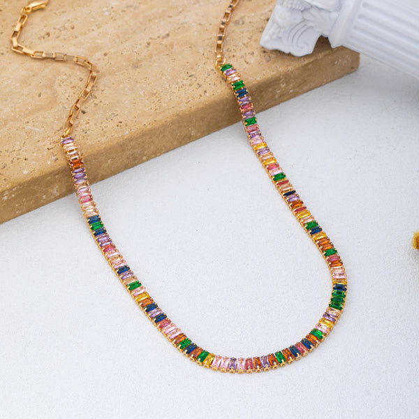 Multi Color Bezel-Set Crystal baguette Necklace | 80N93255