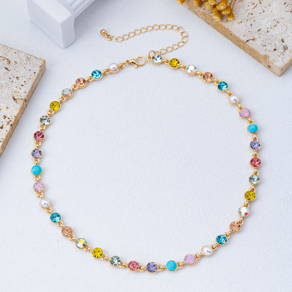 Multi Color Crystal & Pearl Tennis-Style Necklace | 80N93257