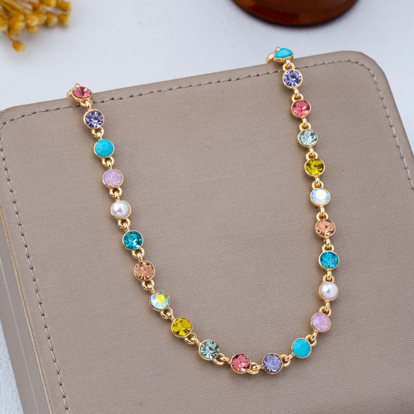 Multi Color Crystal & Pearl Tennis-Style Necklace | 80N93257