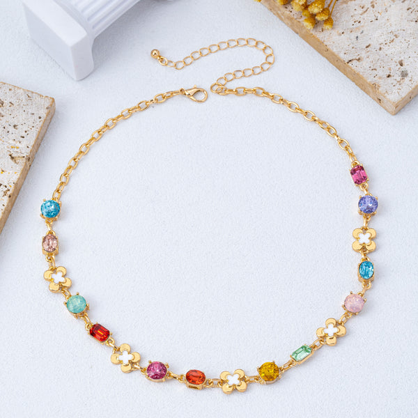 Multi color Gemstone & Enamel Clover Necklace | 80N93261