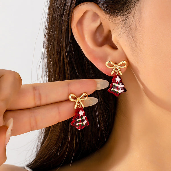 Christmas Tree Bow Drop Earrings | 80E62408