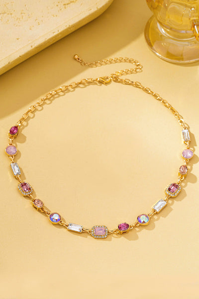Mixed-Shape Pink & Clear Crystal Station Necklace | 80N93267