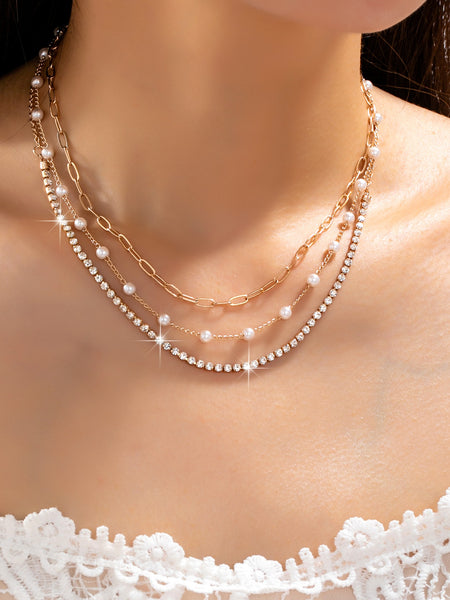 Pearl & Rhinestone Layered Necklace | 80N93279