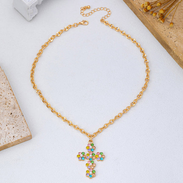 Pearl & Pastel Crystal Cross Pendant Necklace | 80N93280
