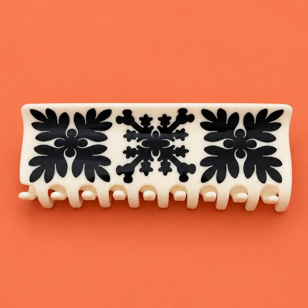 Jumbo Quilt Botanical Print Acrylic Hair Claw Clip | 40H1239