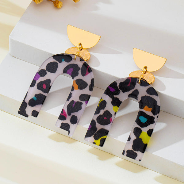 Leopard Print Arch Statement Drop Earrings | 80E63311