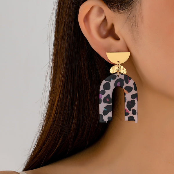 Leopard Print Arch Statement Drop Earrings | 80E63311