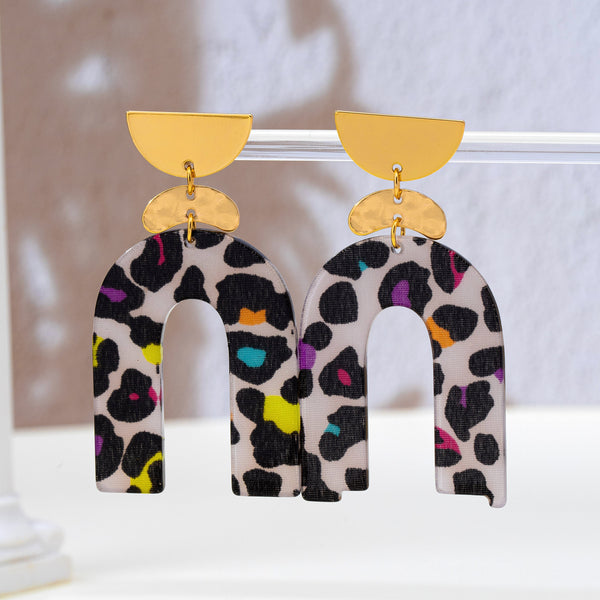 Leopard Print Arch Statement Drop Earrings | 80E63311