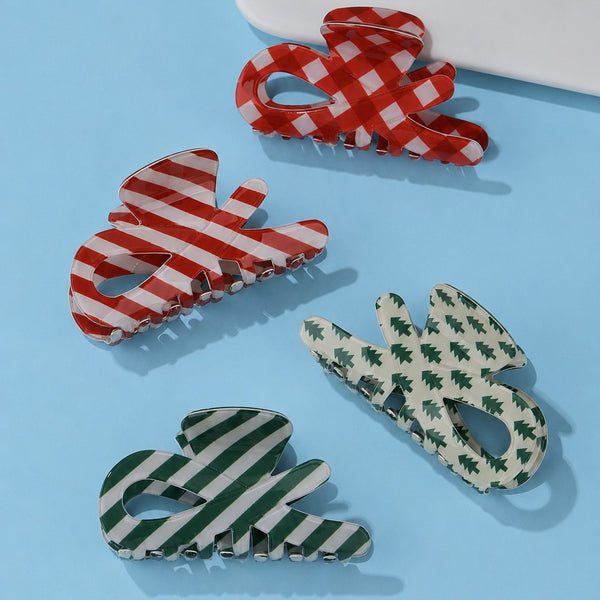 Holiday & Christmas Tree Stripe Hair Claw Clips | 40H1124