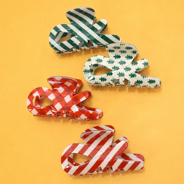 Holiday & Christmas Tree Stripe Hair Claw Clips | 40H1124