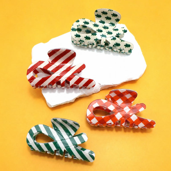 Holiday & Christmas Tree Stripe Hair Claw Clips | 40H1124