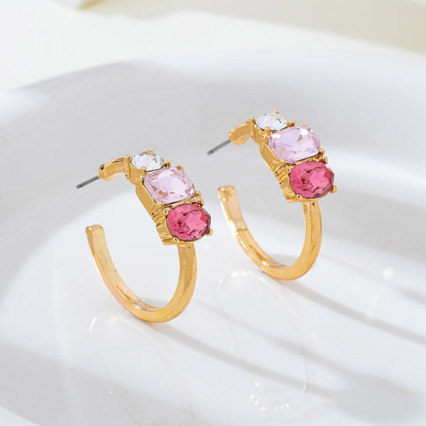 Rosy Gradient Crystal Hoop Earrings | 80E62449
