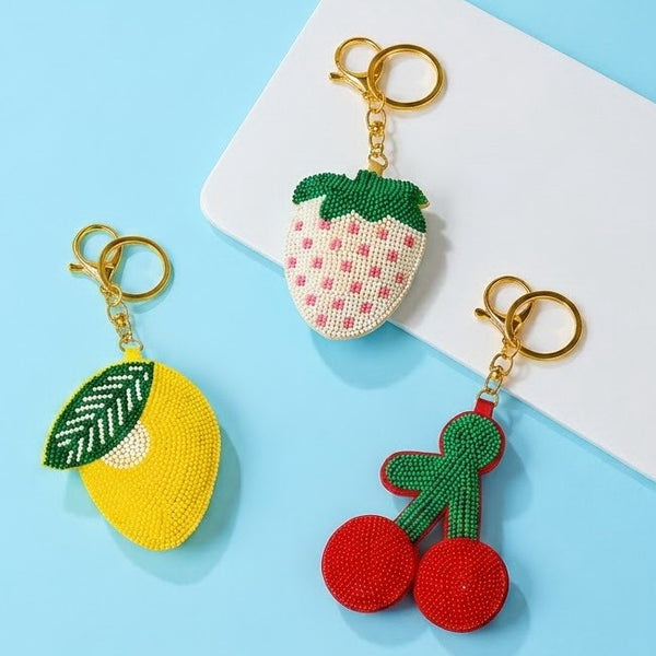 Beaded Fruit Lemon Strawberry Cherry Keychains | 40KC187