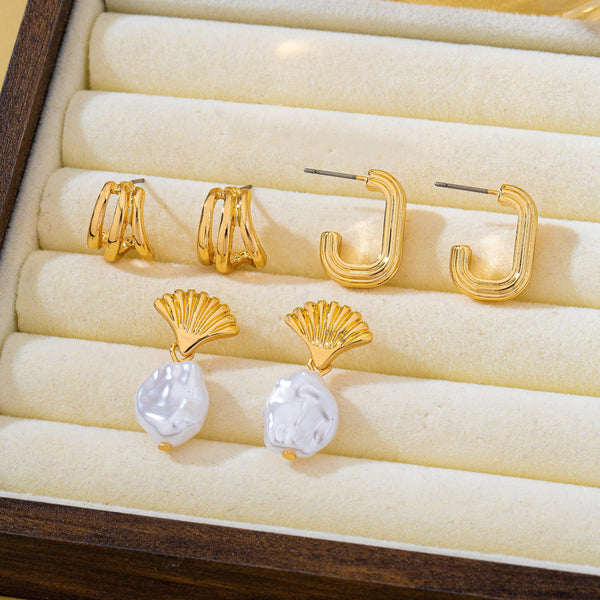 Textured Hoop & Pearl Trio Earrings | 80E62468