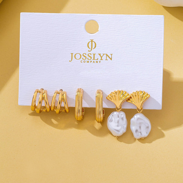 Textured Hoop & Pearl Trio Earrings | 80E62468