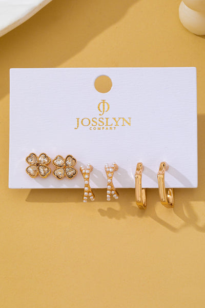 Floral Gem Pearl Hoop Trio Earrings | 80E62420