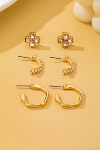 Floral Gem Pearl Hoop Trio Earrings | 80E62420