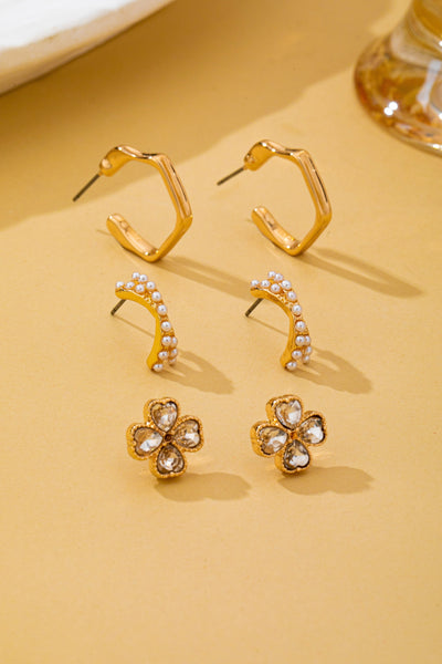 Floral Gem Pearl Hoop Trio Earrings | 80E62420