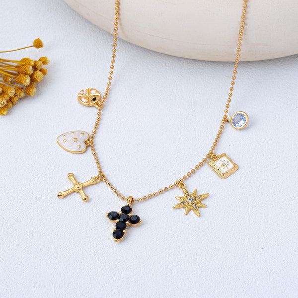 Cross Celestial Charm Ball Chain Necklace | 80N93299