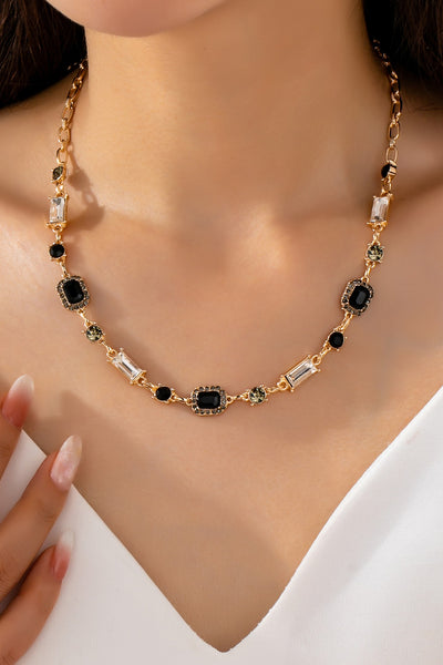 Geometric Black Crystal Baguette Necklace | 80N93313