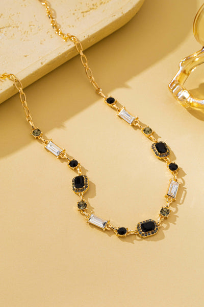 Geometric Black Crystal Baguette Necklace | 80N93313