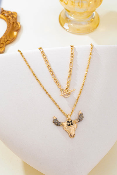 Western Glam Bull Skull Layered Necklace | 80N93320