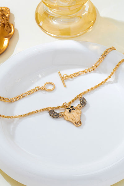Western Glam Bull Skull Layered Necklace | 80N93320