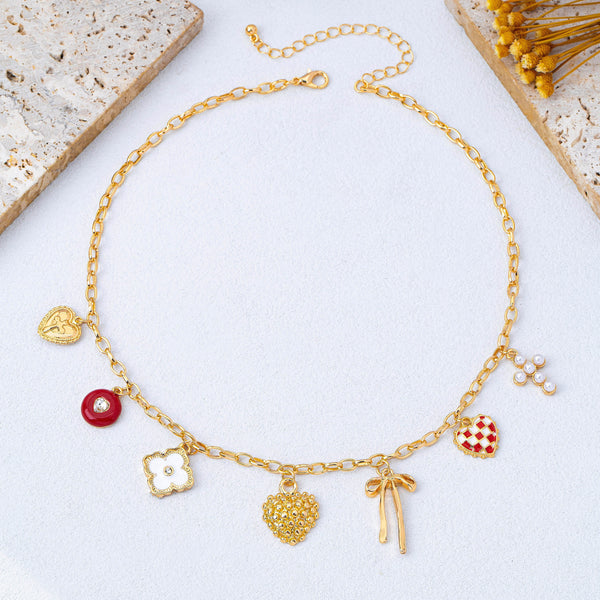 Heart Bow Cross Checker heart Charm Necklace | 80N93301