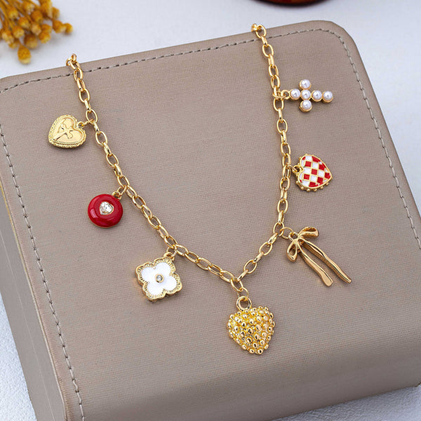 Heart Bow Cross Checker heart Charm Necklace | 80N93301