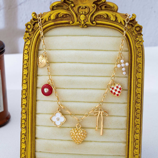 Heart Bow Cross Checker heart Charm Necklace | 80N93301