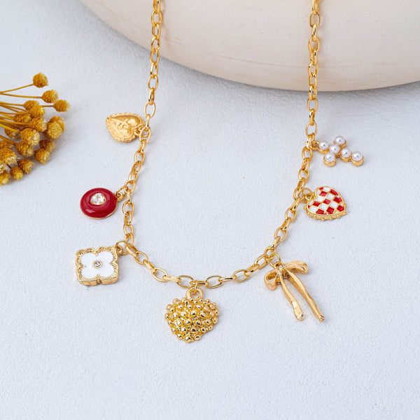 Heart Bow Cross Checker heart Charm Necklace | 80N93301