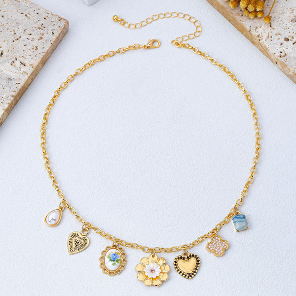 Vintage Heart Porcelain Multi Charm Necklace | 80N93300
