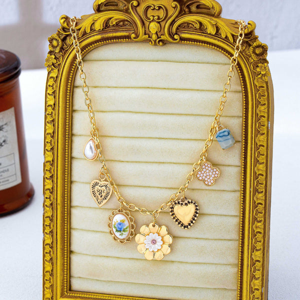 Vintage Heart Porcelain Multi Charm Necklace | 80N93300