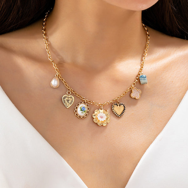 Vintage Heart Porcelain Multi Charm Necklace | 80N93300