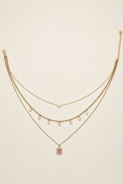 18K STAINLESS STEEL TARNISH FREE CRYSTAL LAYERED NECKLACE | 40NK9735
