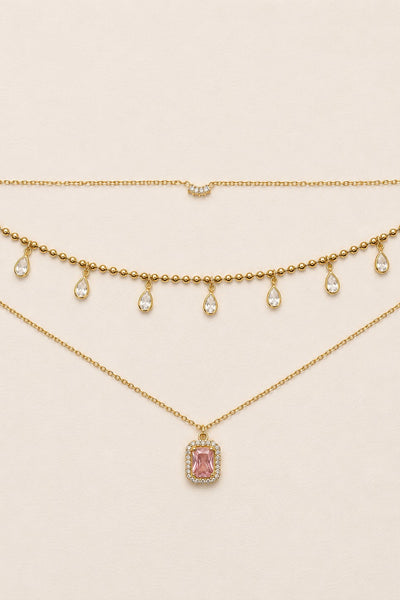 18K STAINLESS STEEL TARNISH FREE CRYSTAL LAYERED NECKLACE | 40NK9735
