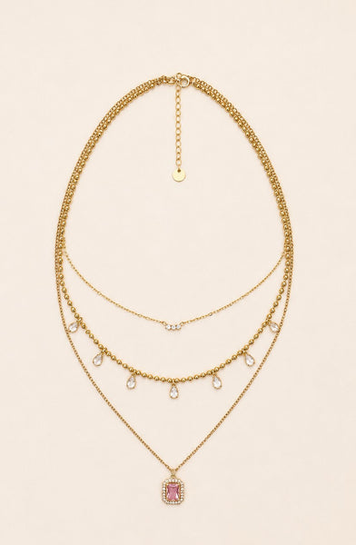 18K STAINLESS STEEL TARNISH FREE CRYSTAL LAYERED NECKLACE | 40NK9735