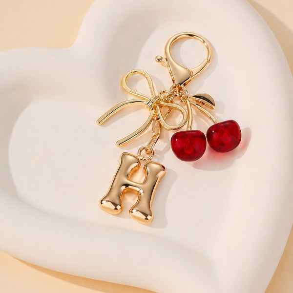 Bubble Letter Monogram&Bow Cherry Key Chain|40KC176-12 Pack