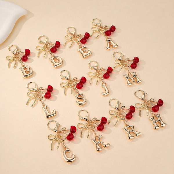 Bubble Letter Monogram&Bow Cherry Key Chain|40KC176-12 Pack