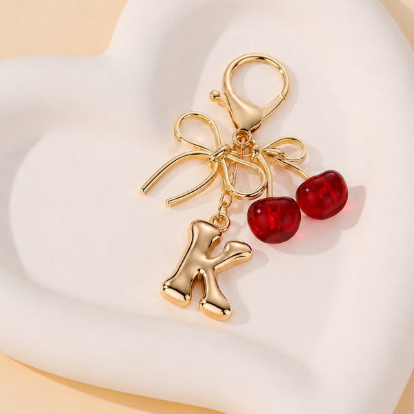 Bubble Letter Monogram&Bow Cherry Key Chain|40KC176-12 Pack