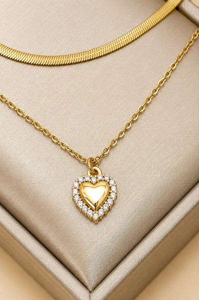 18K STAINLESS STEEL TARNISH FREE HEART LAYERED NECKLACE | 40NK9732