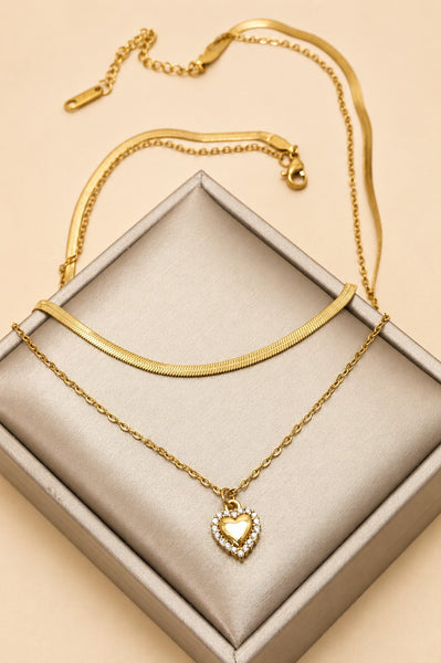 18K STAINLESS STEEL TARNISH FREE HEART LAYERED NECKLACE | 40NK9732
