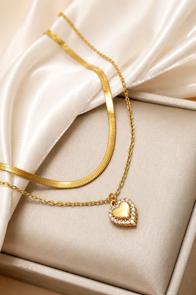 18K STAINLESS STEEL TARNISH FREE HEART LAYERED NECKLACE | 40NK9732