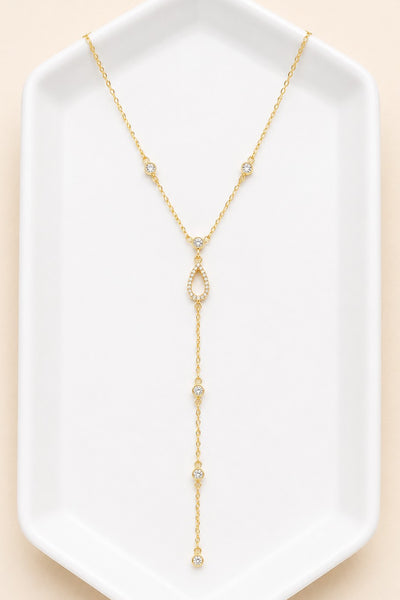 STAINLESS STEEL TARNISH FREE RHINESTONE Y NECKLACE | 40NK9734