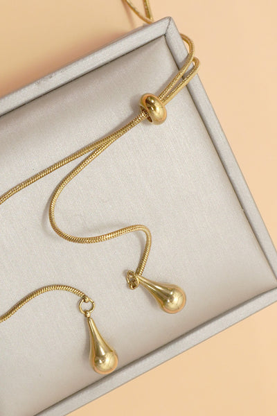 18K STAINLESS STEEL TARNISH FREE TEARDROP Y NECKLACE | 40NK9739