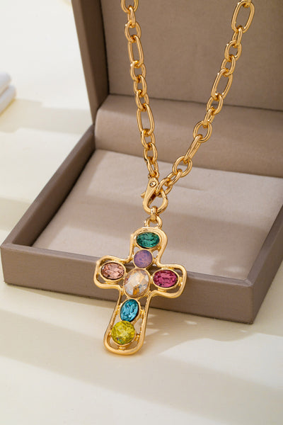 Multi-Colored Crystal Cross Necklace | 80N93265